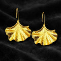 Gold Ginkgo Leaf Drop Earrings