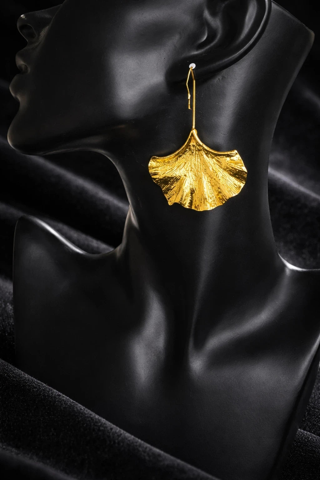 Gold Ginkgo Leaf Drop Earrings – view 2