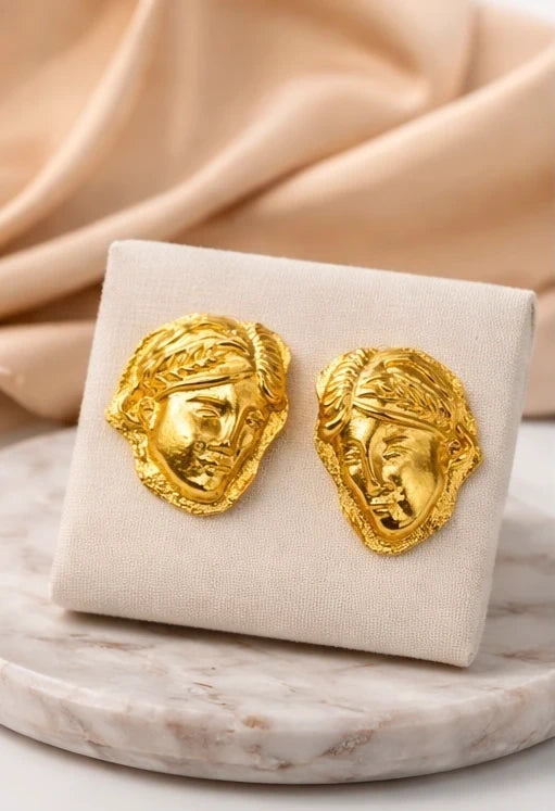 Greek Face Gold Earrings