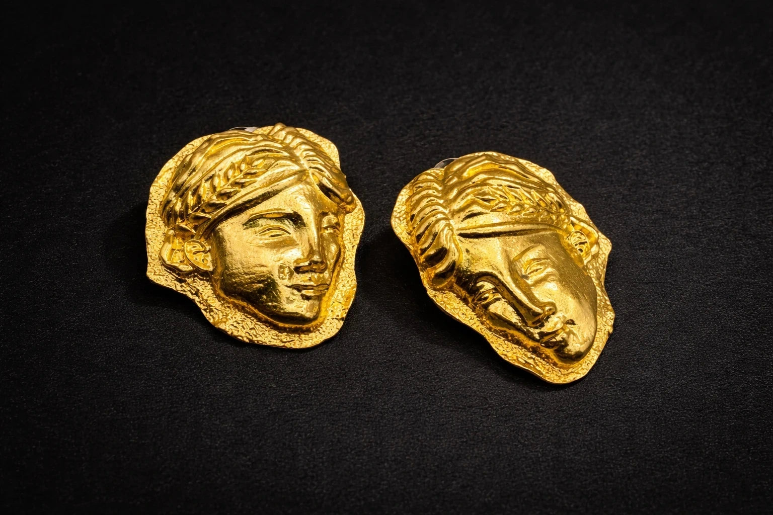 Greek Face Gold Earrings – view 2