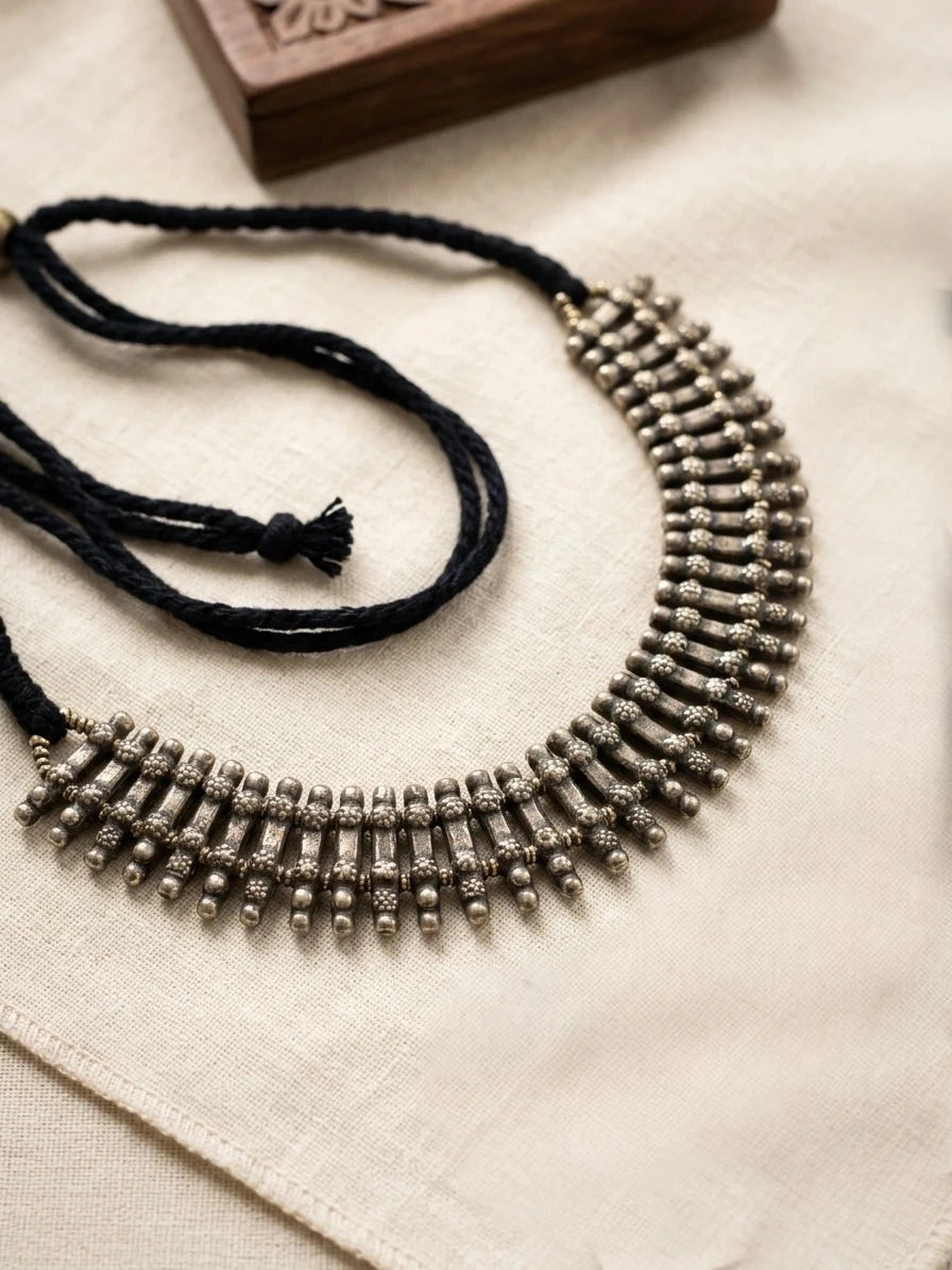 Oxidized Silver Dholki Bead