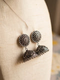 Vintage-Style Silver Oxidized Jhumka Earrings