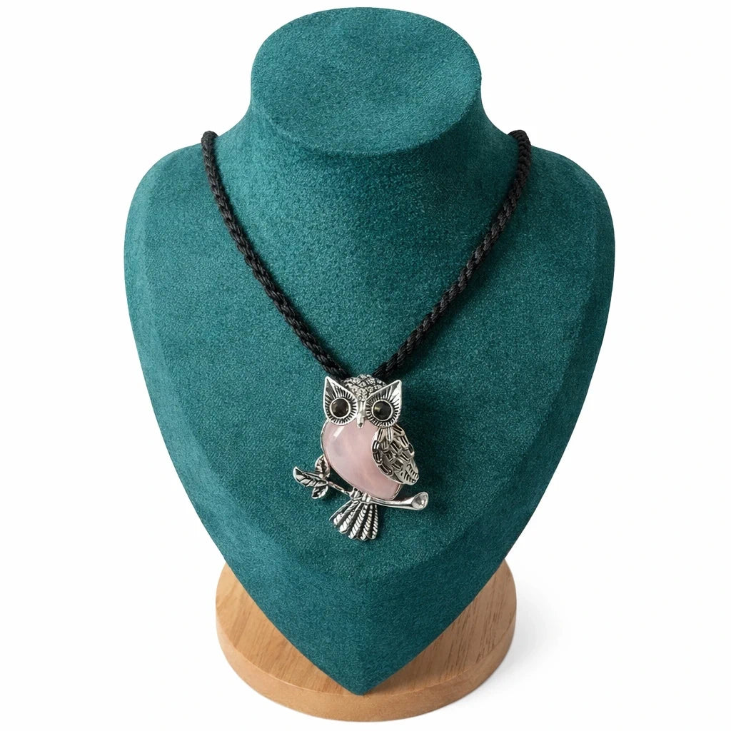 Rose Quartz Owl Necklace – view 3