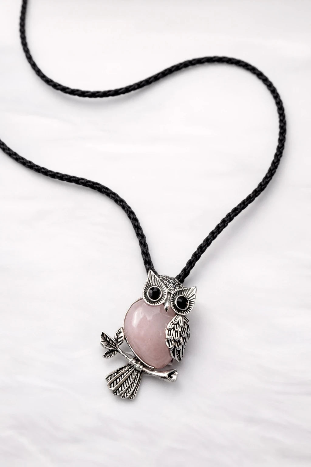 Rose Quartz Owl Necklace – view 2