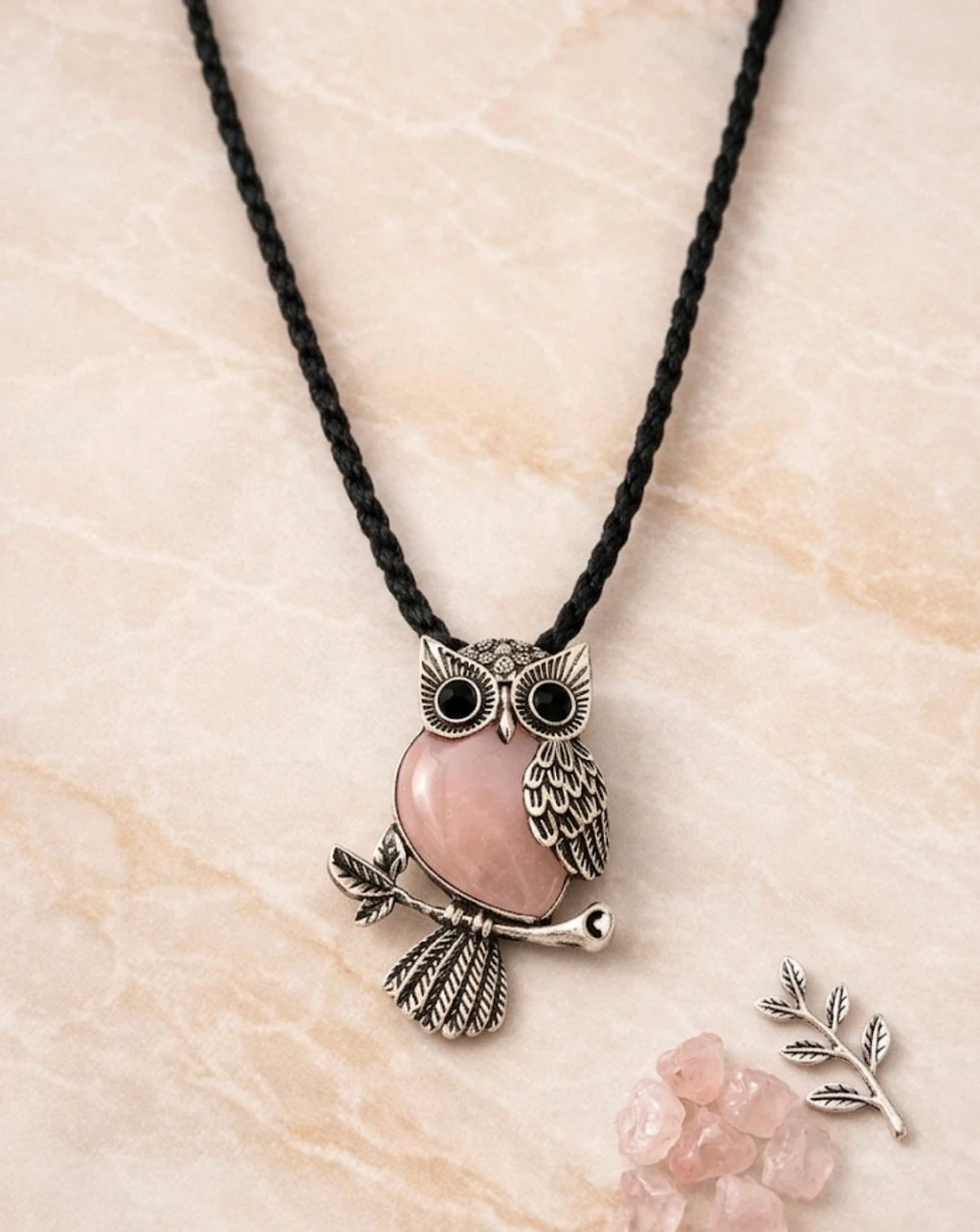 Rose Quartz Owl Necklace