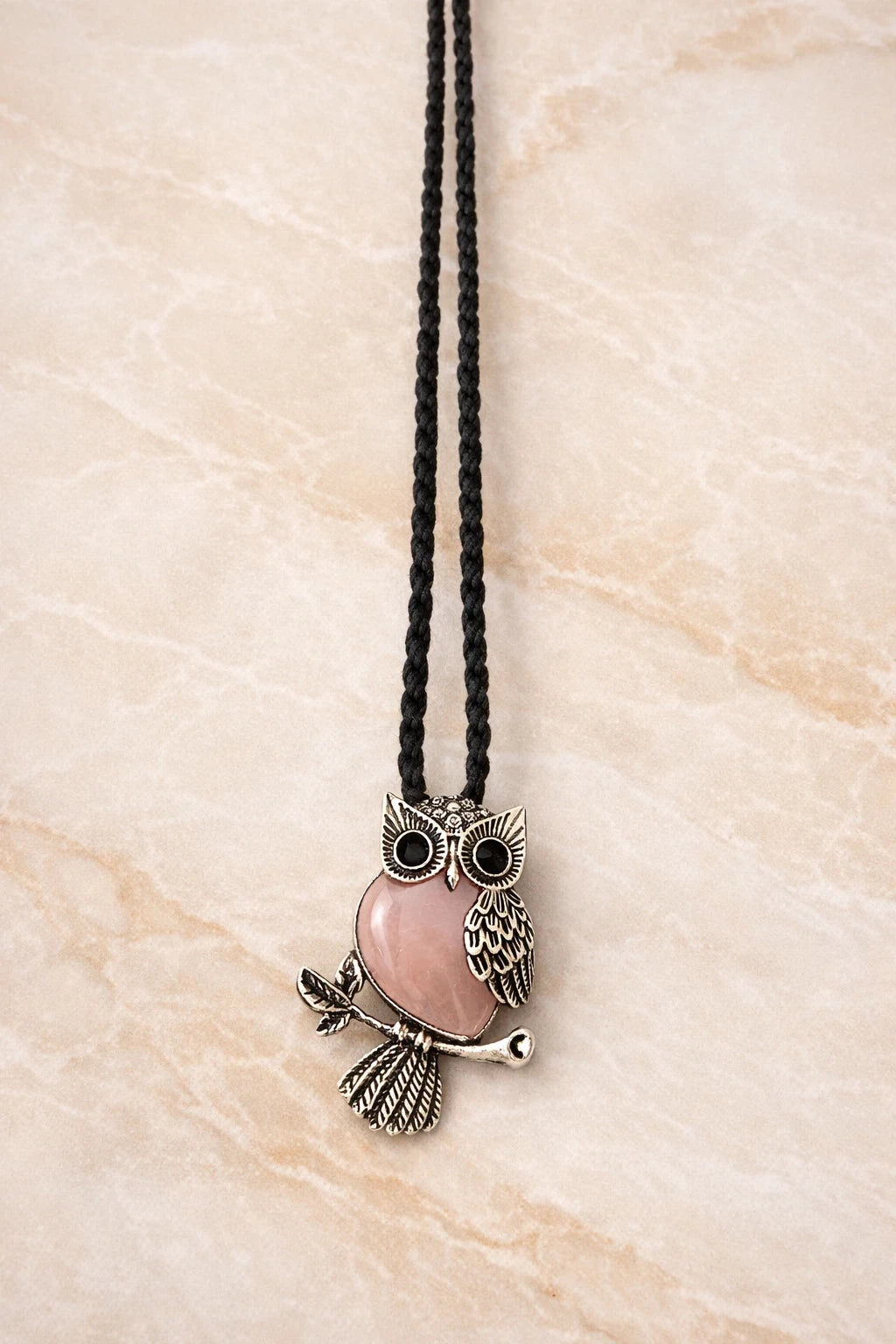 Rose Quartz Owl Necklace – view 4