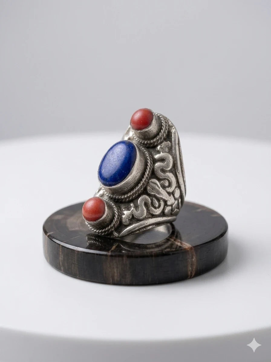 Bold Lapis & Coral Tribal Ring