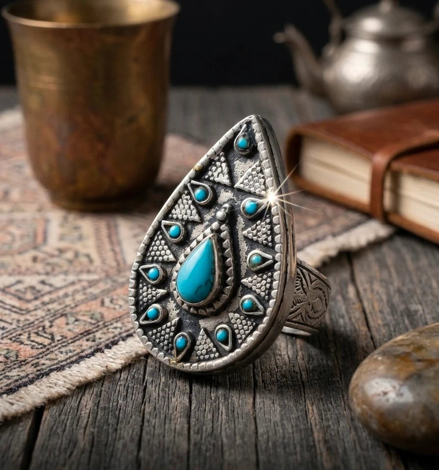 Oversized Teardrop Turquoise Statement Ring – view 4