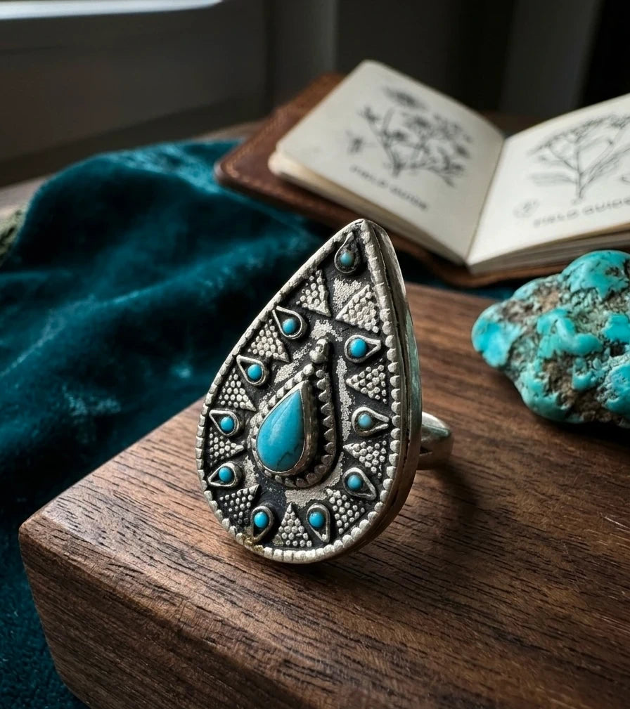 Oversized Teardrop Turquoise Statement Ring – view 3