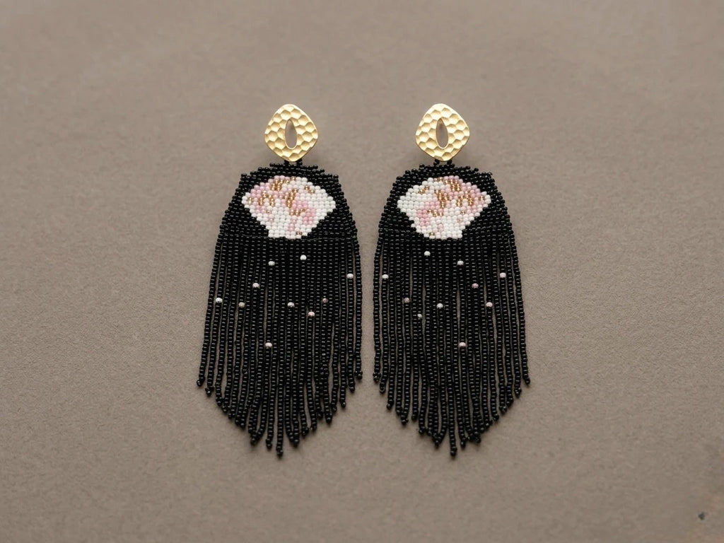 Handmade Artisan Beaded Fringe Earrings – view 3