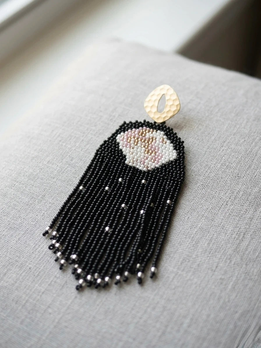 Handmade Artisan Beaded Fringe Earrings – view 2