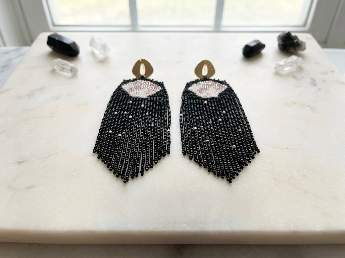 Handmade Artisan Beaded Fringe Earrings