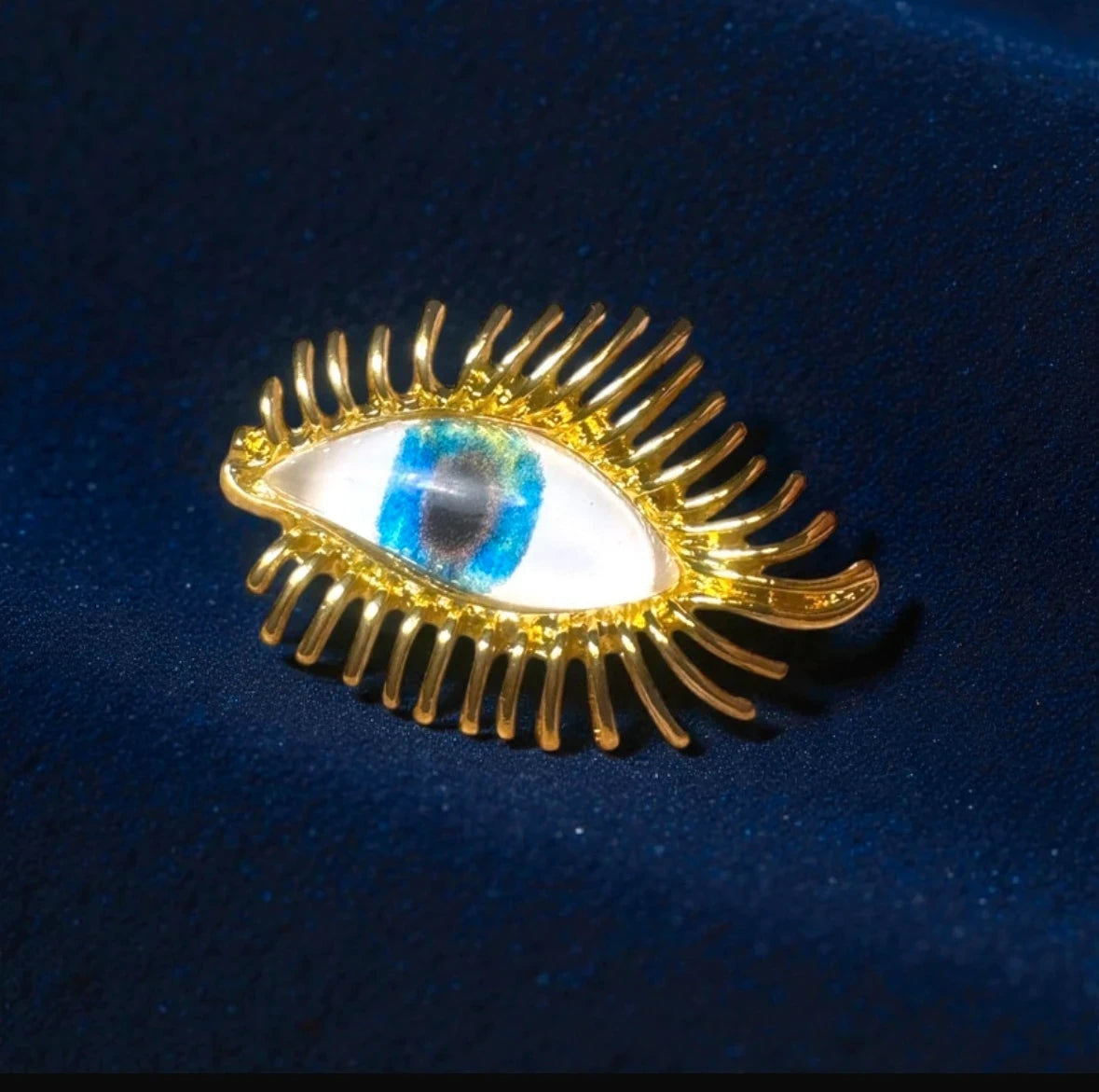 Surrealist Gold & Blue Opal-Effect "Evil Eye" Statement Pin