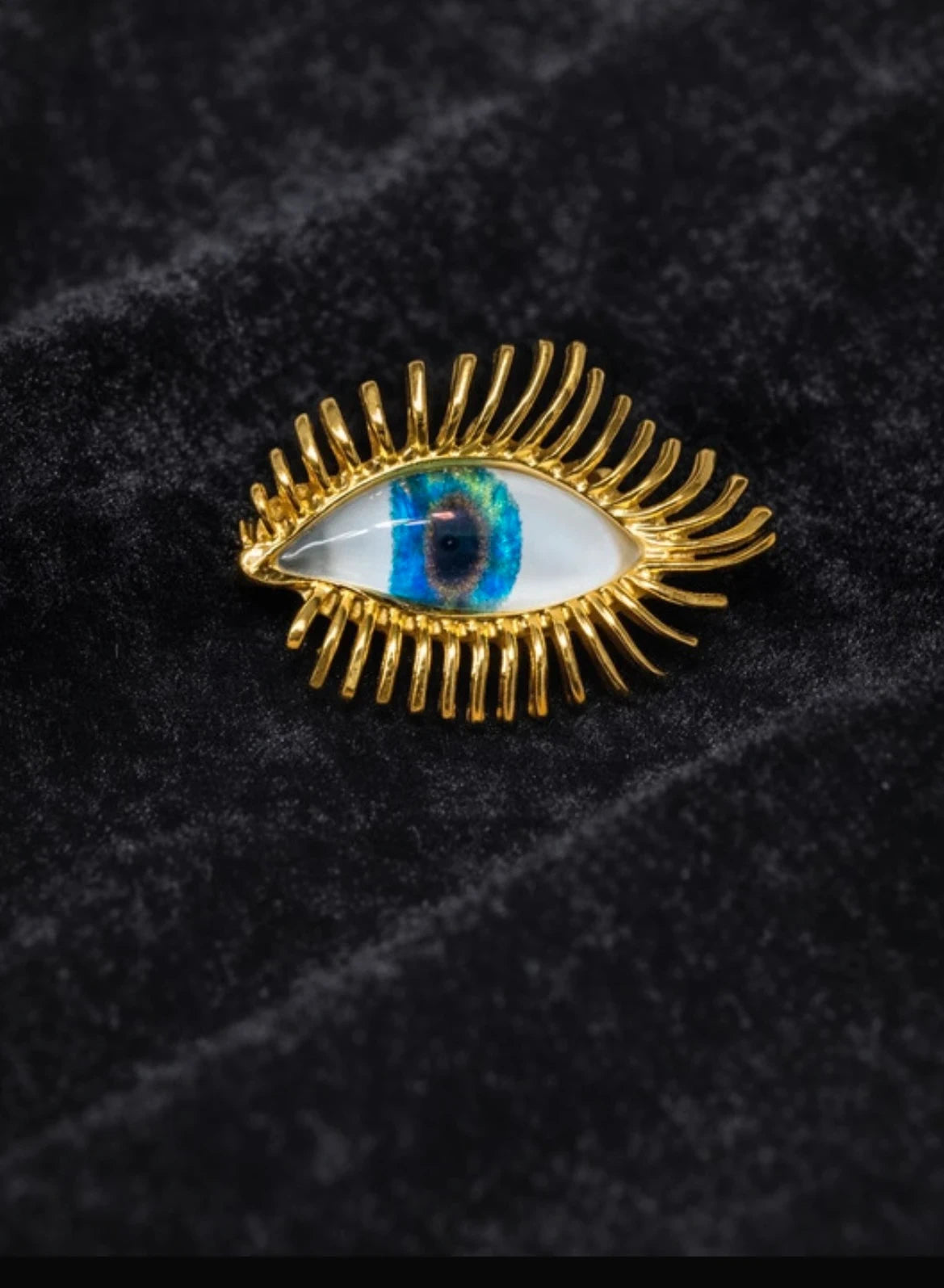 Surrealist Gold & Blue Opal-Effect "Evil Eye" Statement Pin – view 3