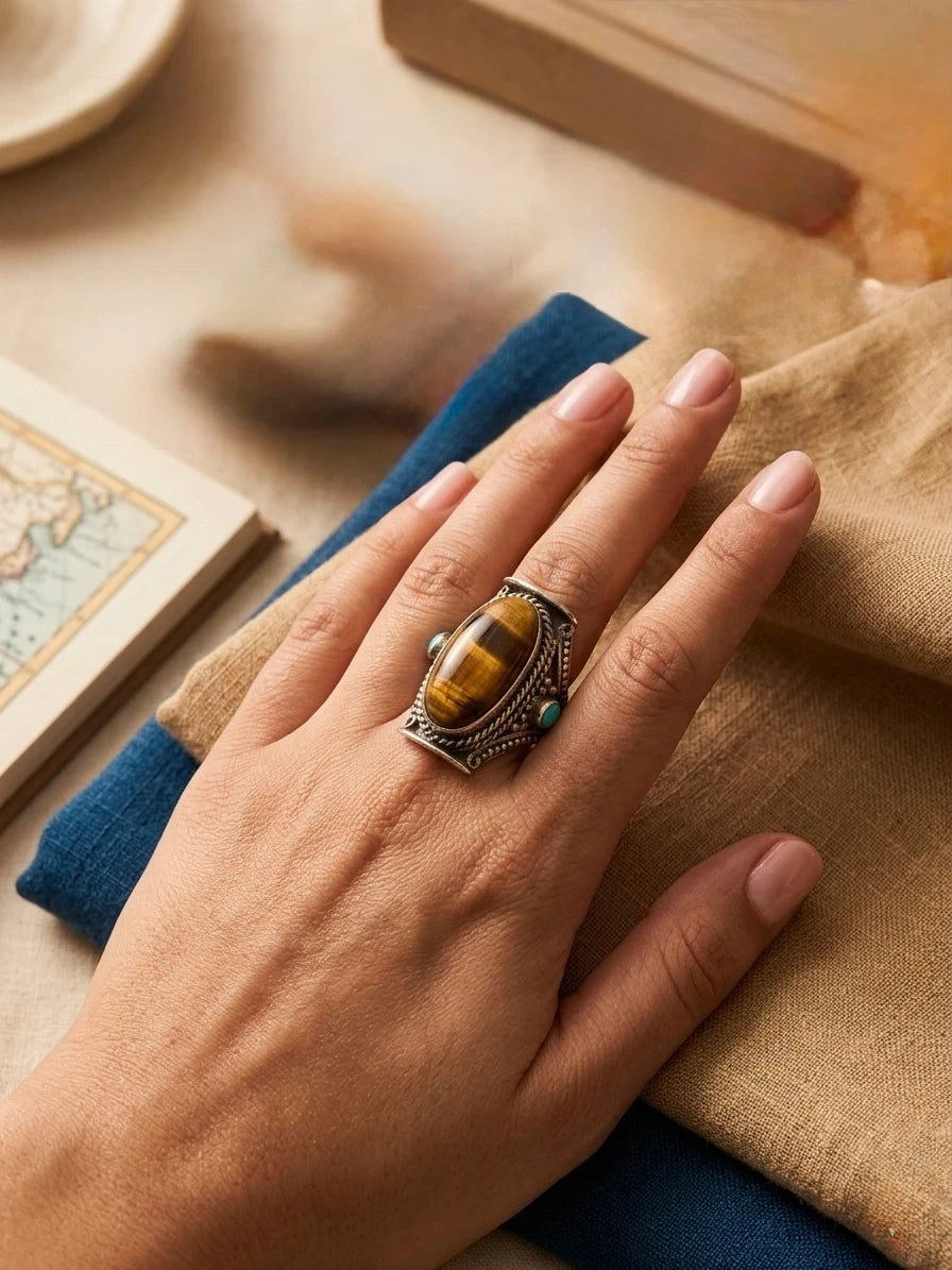 Huge Natural Tiger's Eye Statement Ring -Unisex – view 2