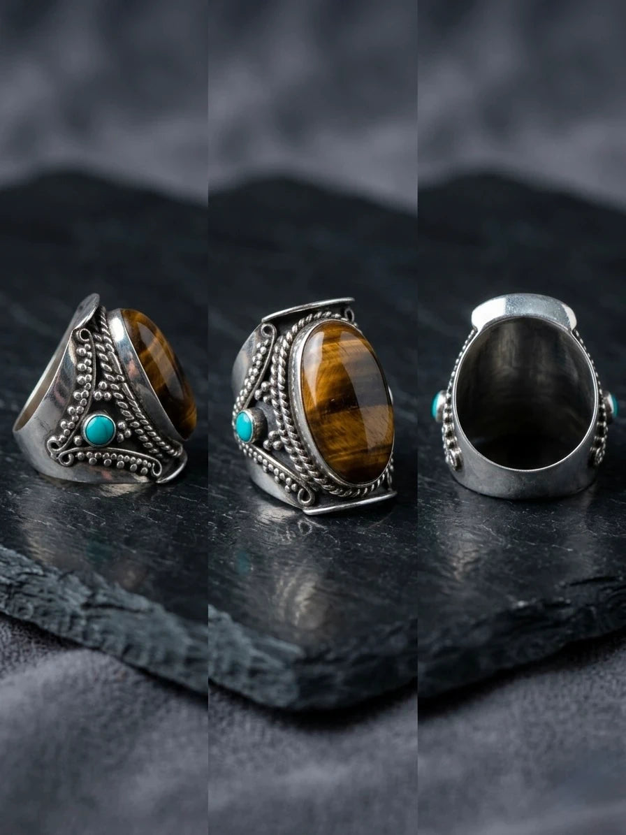 Huge Natural Tiger's Eye Statement Ring -Unisex