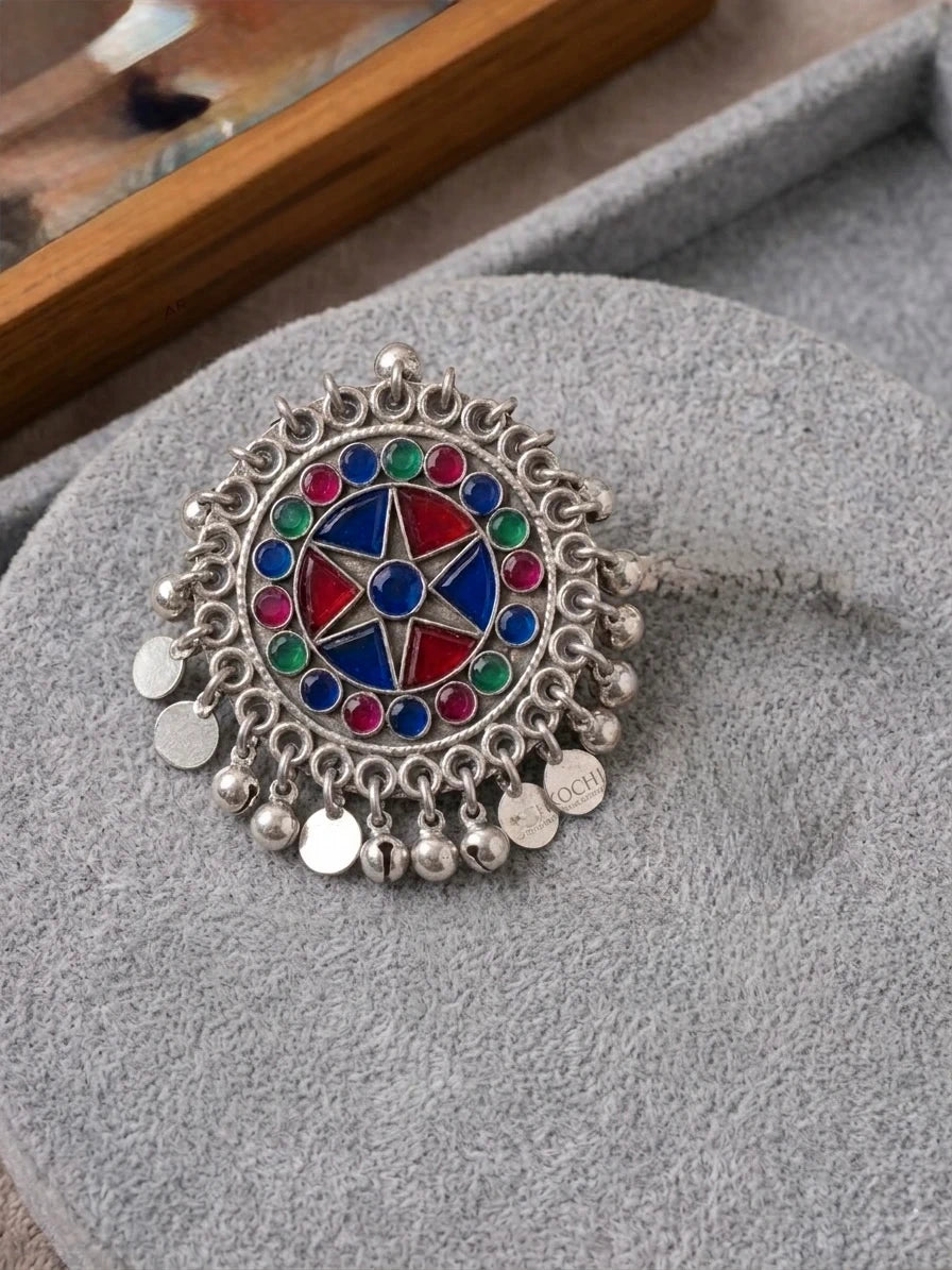Oversized Multi-Color Tribal Mirror Ring with Jingling Charms – view 2