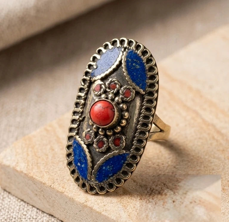Huge Tibetan Statement Ring -Adjustable – view 2