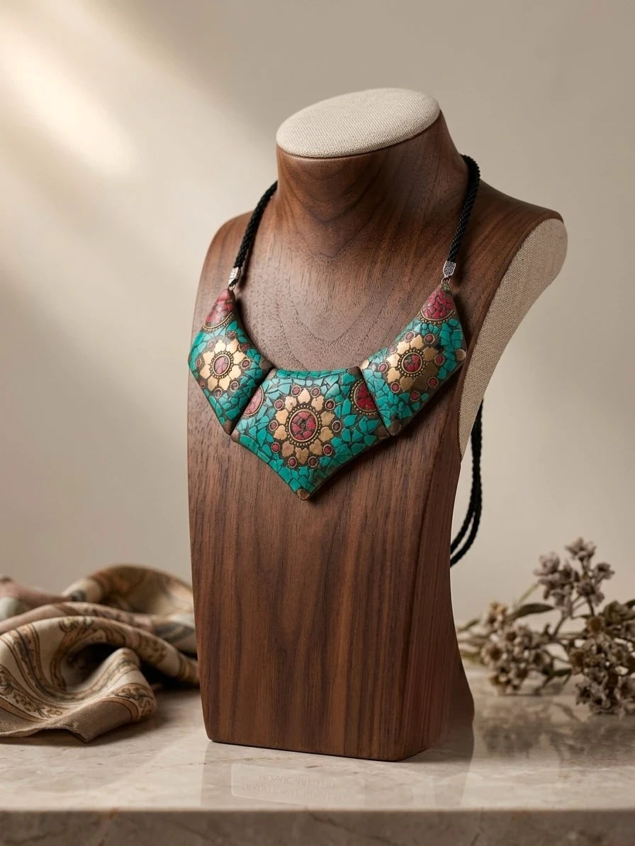 Tibetan-Style Mosaic Bib Necklace