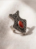 Handcrafted Moroccan Filigree & Coral Ring statement- Adjustable