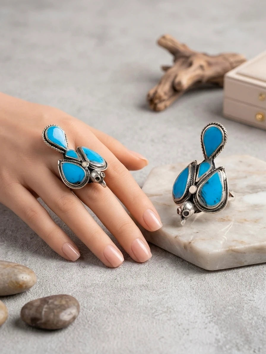 Oxidised Turquoise Bird Ring