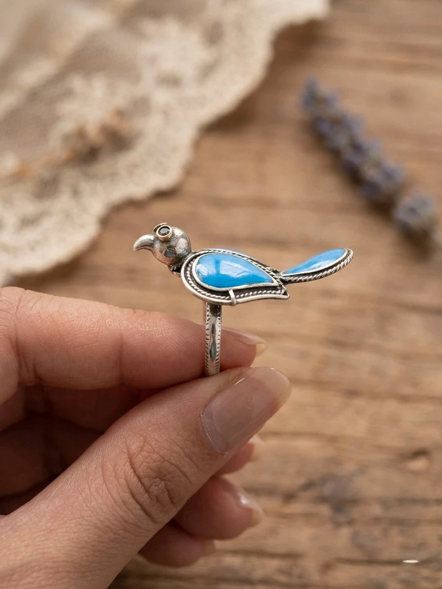 Oxidised Turquoise Bird Ring – view 2