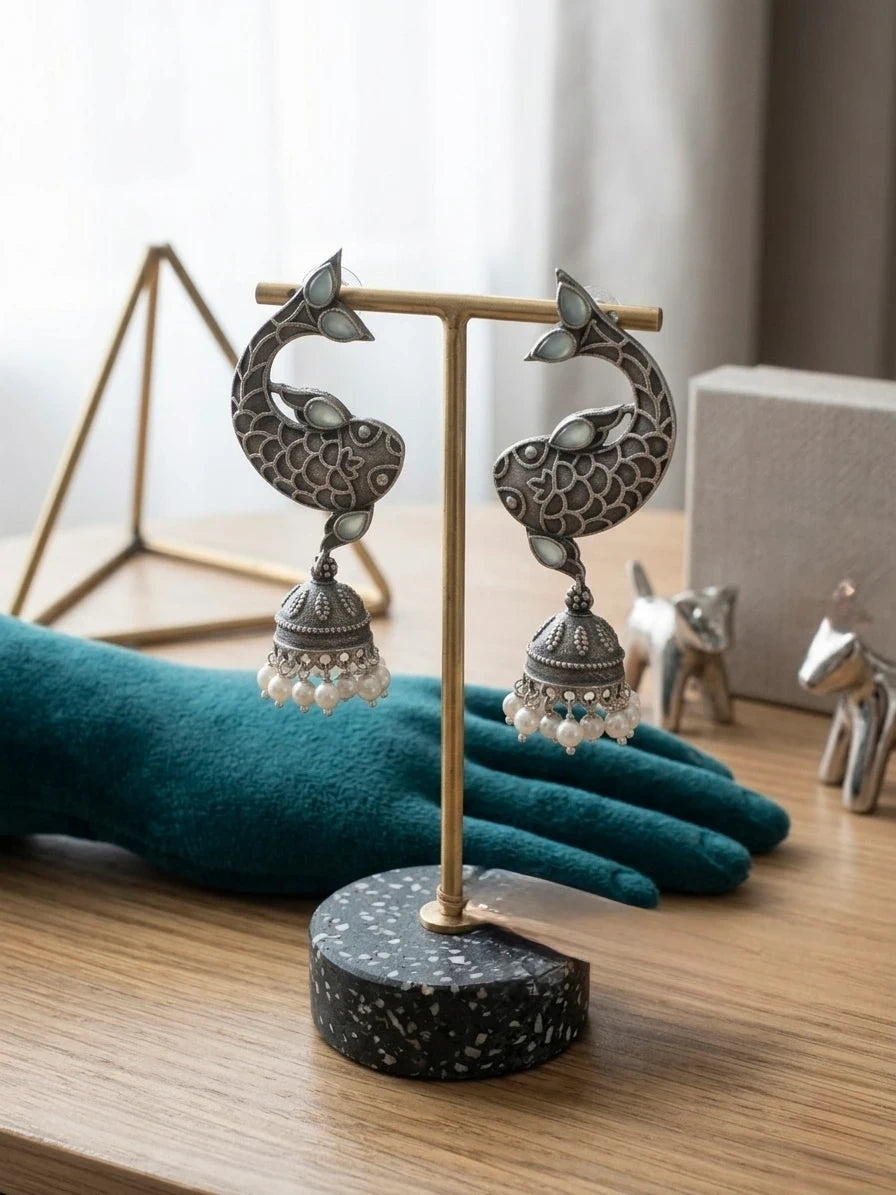 Fish Jhumka Earrings with Pearl Accents