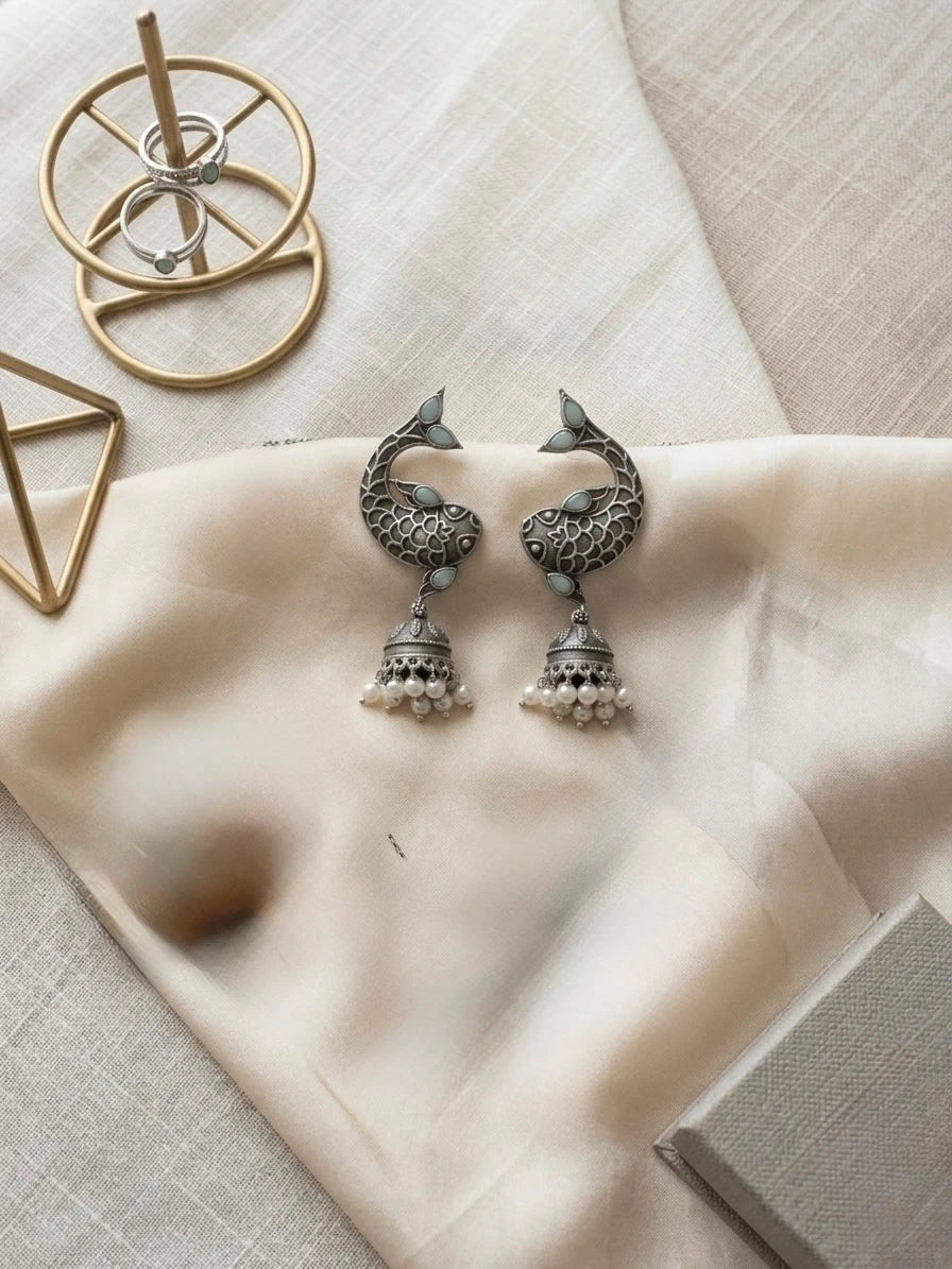 Fish Jhumka Earrings with Pearl Accents – view 3
