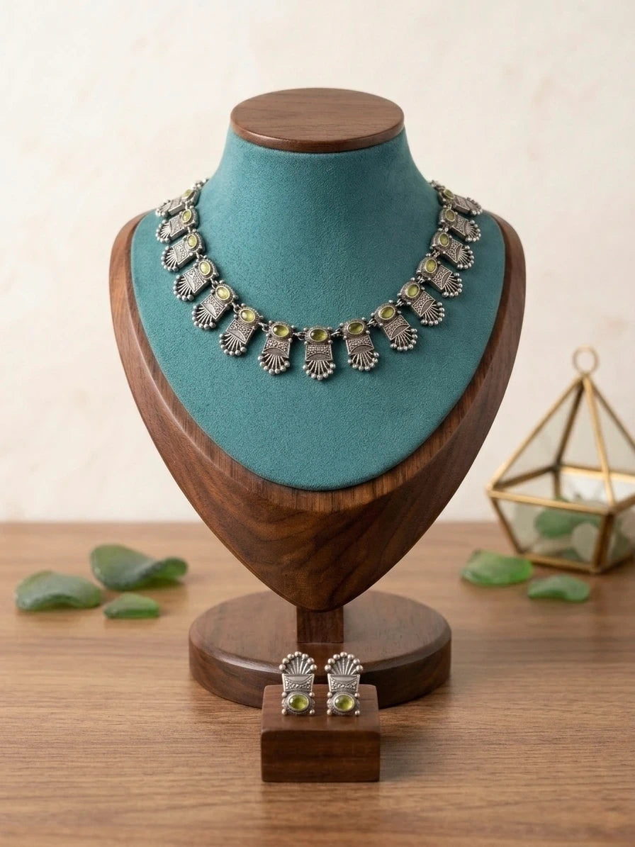Antique-Style Oxidized Silver Necklace & Earring Set