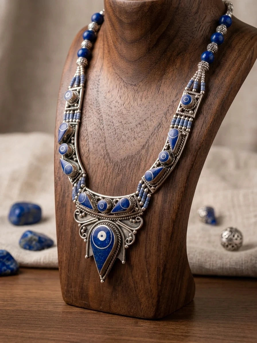 Exquisite Lapis Lazuli Tribal Statement Necklace – view 3