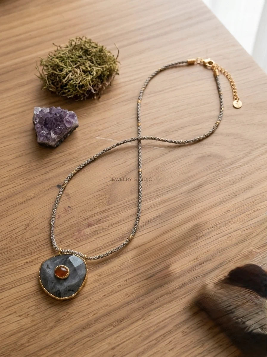 Raw Stone & Carnelian Statement Necklace – view 2