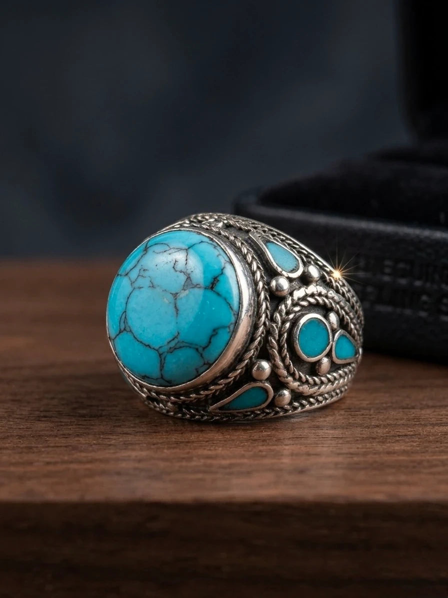 Large Turquoise Boho Statement Ring -Unisex – view 3