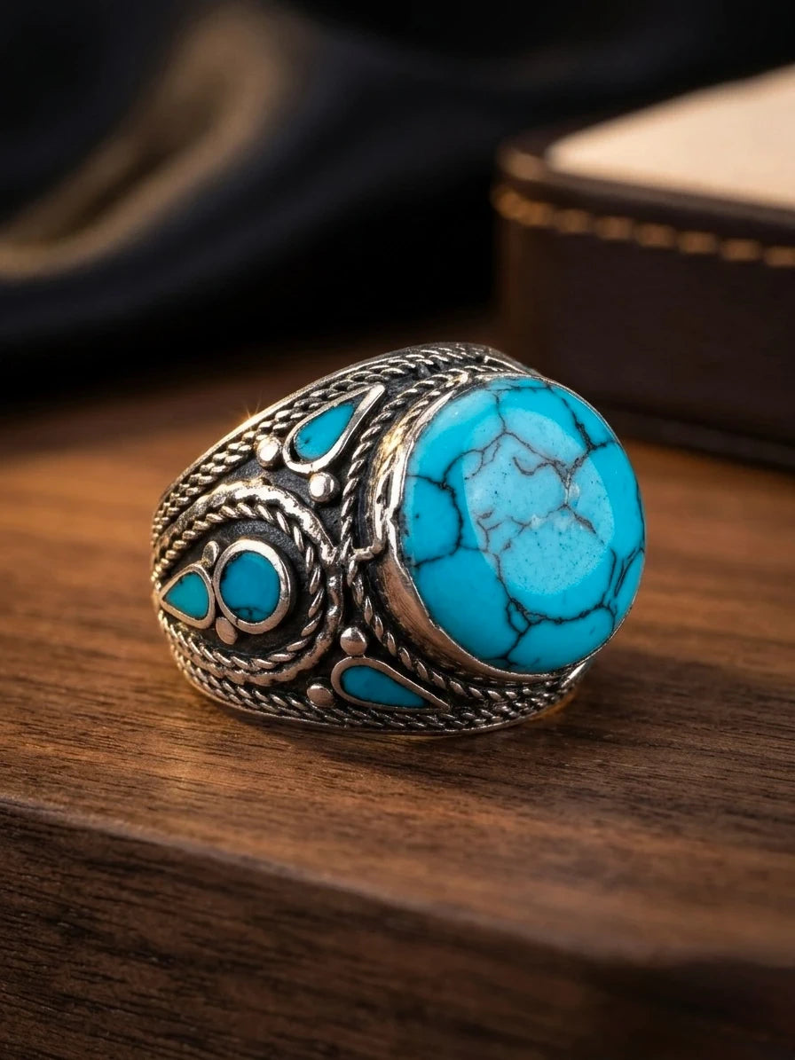 Large Turquoise Boho Statement Ring -Unisex – view 2