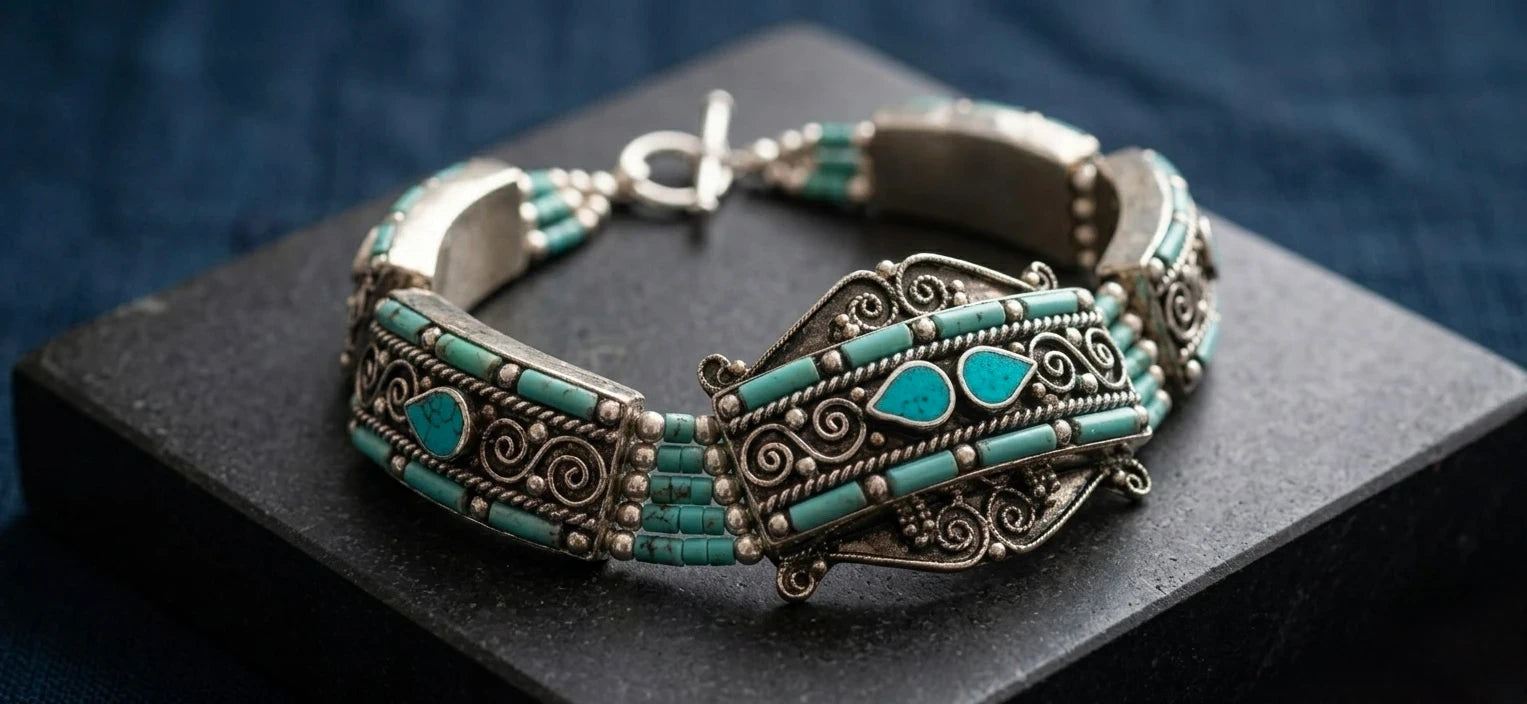 Bohemian Ethnic Turquoise Link Bracelet
