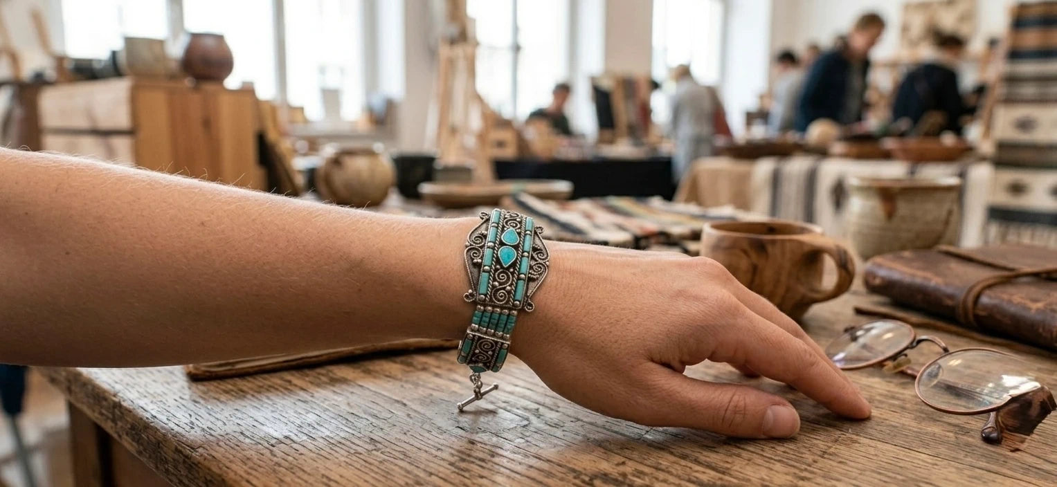 Bohemian Ethnic Turquoise Link Bracelet – view 2