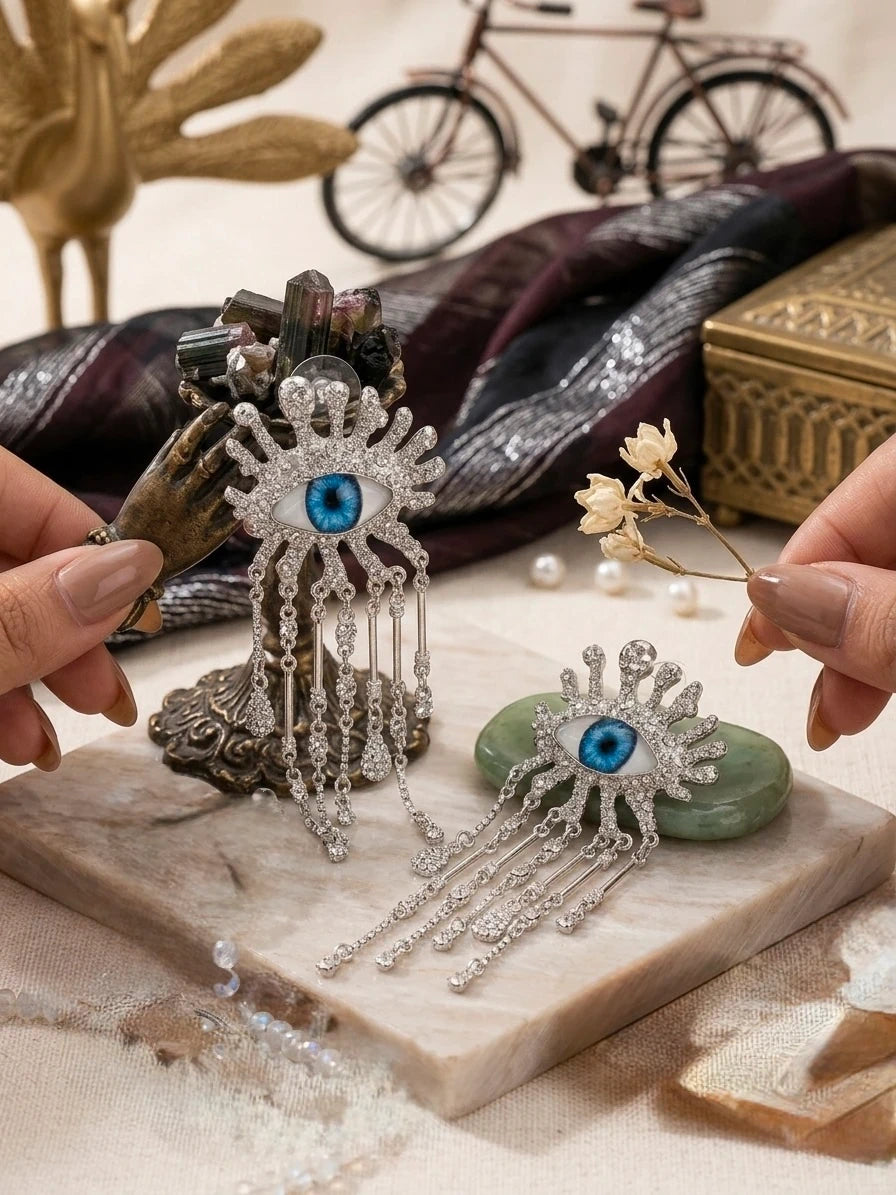 Long Evil Eye Chandelier Earrings – view 3