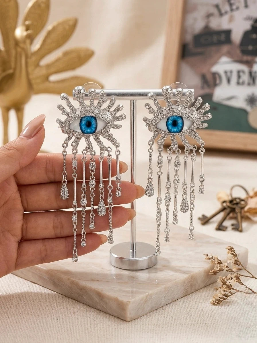 Long Evil Eye Chandelier Earrings – view 2