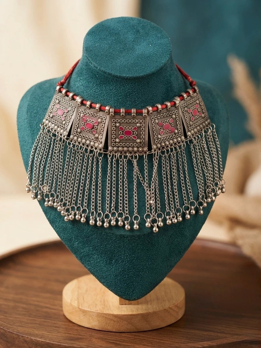 Adjustable Bohemian Oxidized Silver Choker – view 3
