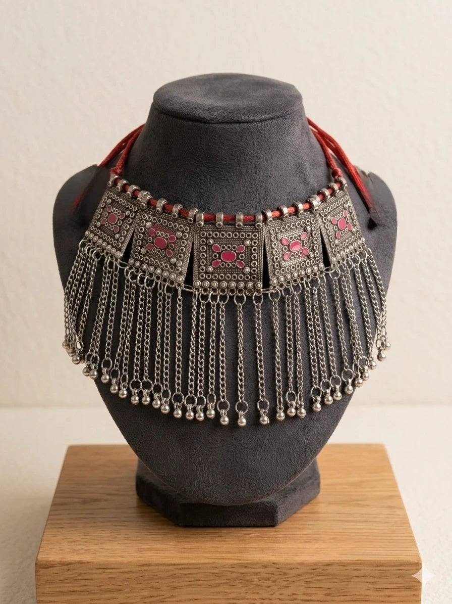 Adjustable Bohemian Oxidized Silver Choker