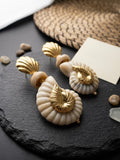 Carved Shell & Gold Scallop Statement Earrings
