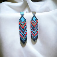 Handmade Beaded Fringe Earrings – Heart Stud Boho Statement Jewelry