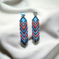 Handmade Beaded Fringe Earrings – Heart Stud Boho Statement Jewelry