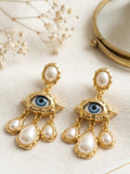Evil Eye Ohrringe mit Perlen – Vintage Gold