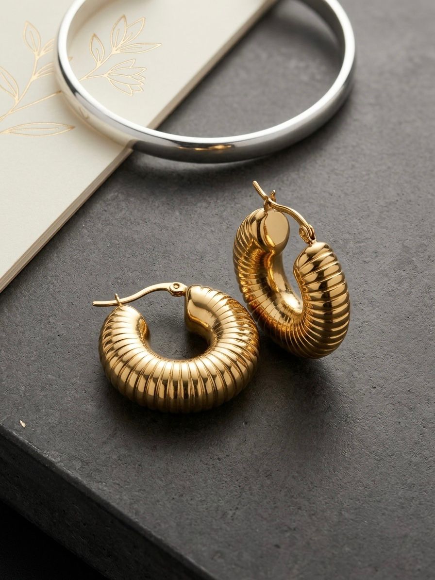 Gerippte Chunky Creolen – Vintage Gold